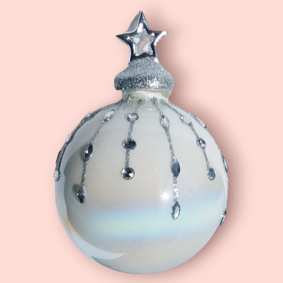 34th & Pine Iridescent Glass Ornament Jeweled Glitter White Clear Black 3pc NIB - Picture 2 of 13